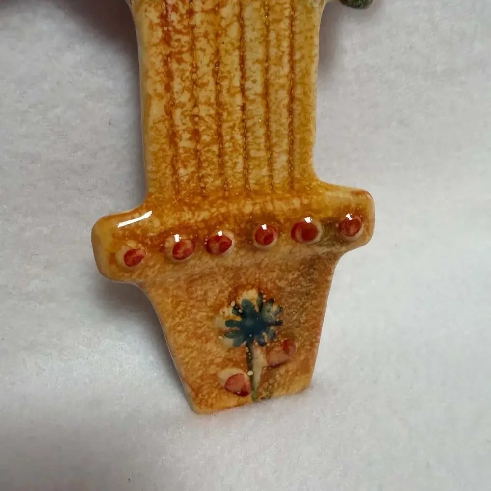 Italian Hand-Painted Ceramic Spoon Rest Hanging Wall Art Flower Pot Yellow Red
